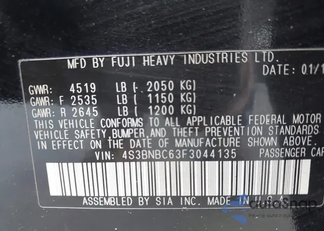 2015 Subaru Legacy 2.5I Premium from USA, damaged, VIN 4S3BNBC63F3044135